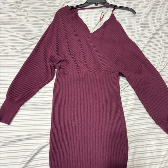 Women Knitted V Neck Long Sleeve Bodycon Jumper Sweater Dress Party Short Dress - Picture 7 of 8